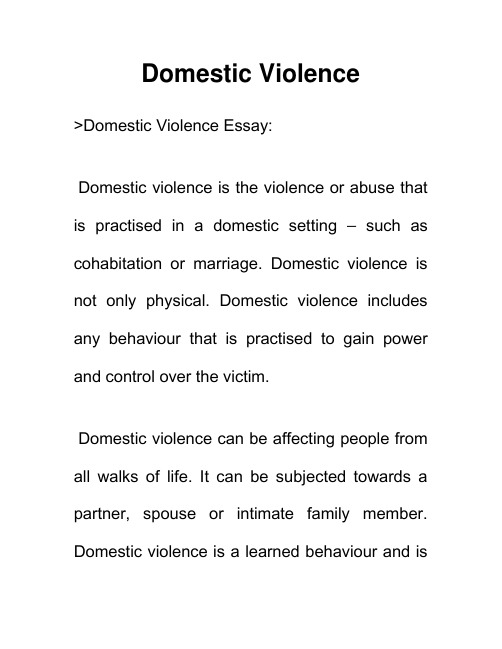 家庭暴力 Domestic Violence 英语作文