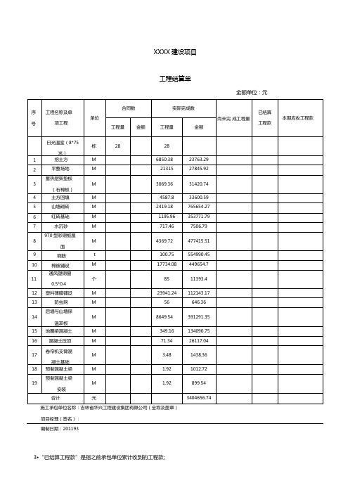 工程结算单