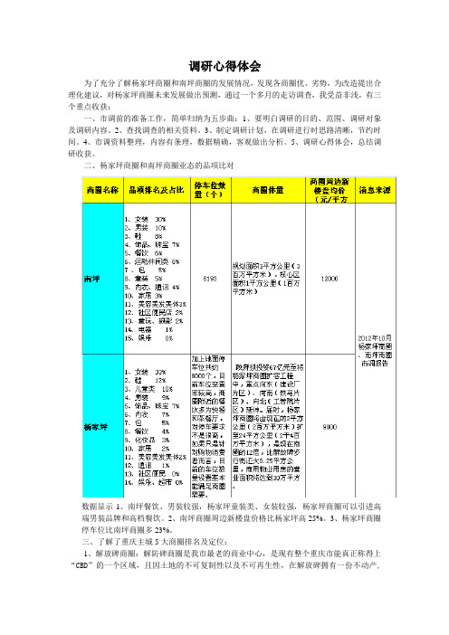 调研心得体会(杨家坪商圈与南坪商圈的分析)