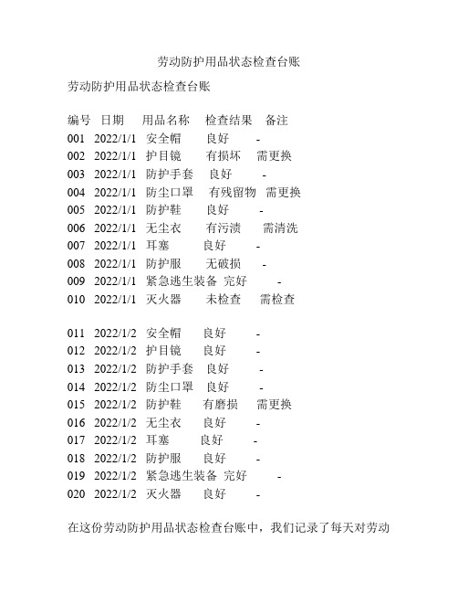 劳动防护用品状态检查台账