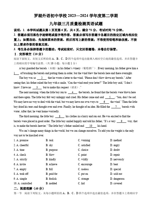 2024年广东省深圳市罗湖区罗湖外语初中学校中考一模英语试题(含答案)