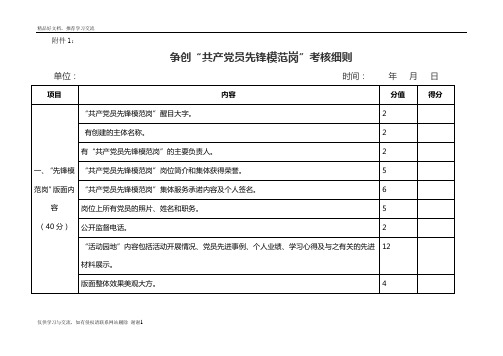 最新争创“共产党员先锋模范岗”考核细则