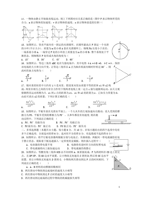 江西省金溪一中高三理综最后一卷试题(物理部分)新人教版