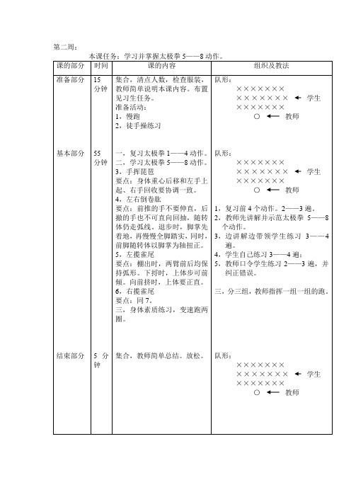 24式太极拳体育教案第二周学习并掌握太极拳5——8动作