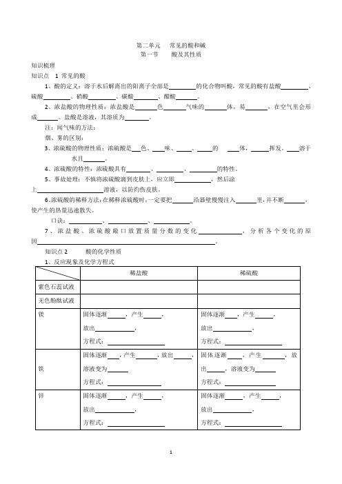 第二单元 第一节 酸及其性质知识点