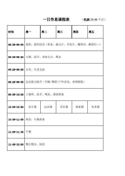 托班宝宝一日作息课程表个月