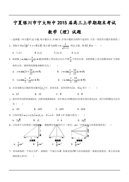 宁夏银川市宁大附中2015届高三上学期期末考试数学(理)试题