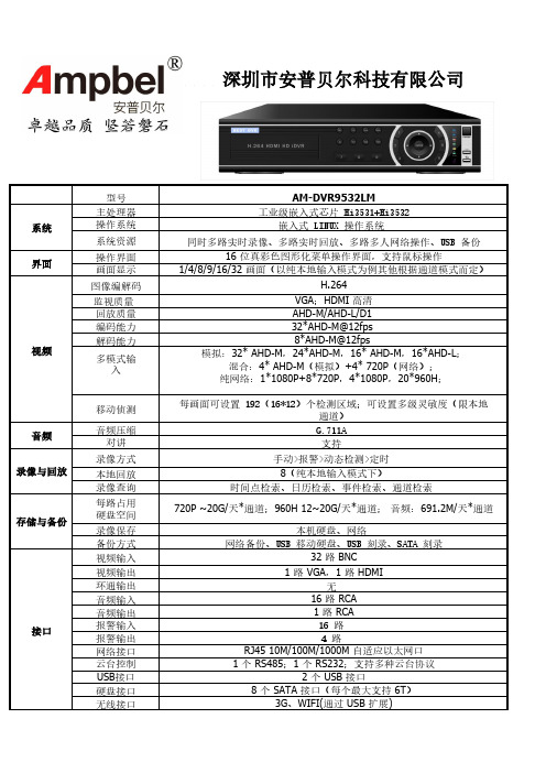 安普贝尔AHD录像机32路8盘位中文规格书