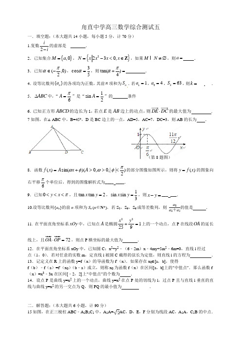 甪直中学高三数学综合测试五