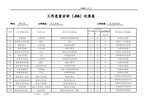 电工工作危害分析(JHA]记录文本表