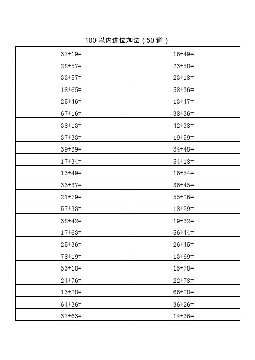 100以内进位加法(50道)