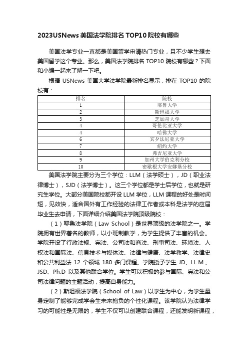 2023USNews美国法学院排名TOP10院校有哪些