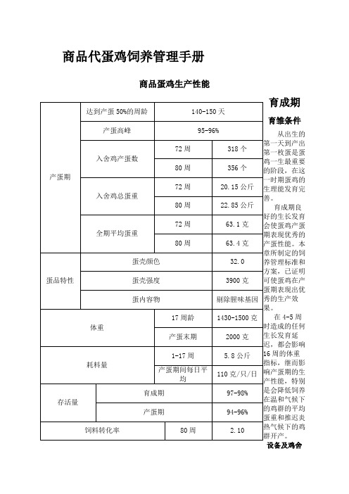 商品代蛋鸡饲养管理手册