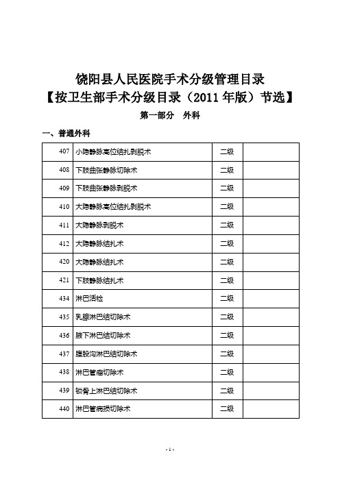 卫生部手术分级分类目录(2015年版)