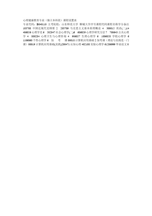 心理健康教育专业(独立本科段)课程设置表 Microsoft Word 文档