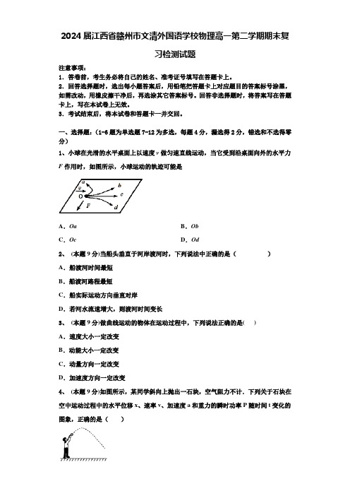 2024届江西省赣州市文清外国语学校物理高一第二学期期末复习检测试题含解析