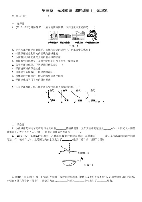 初中物理第三章 光和眼睛  第1课时光现象  基础和提升题附答案