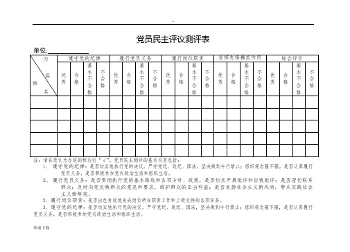 党员民主评议测评表(最新模板)