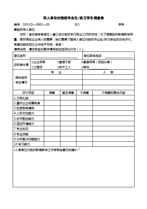 用人单位、毕业学生或实习学生调查问卷(1)