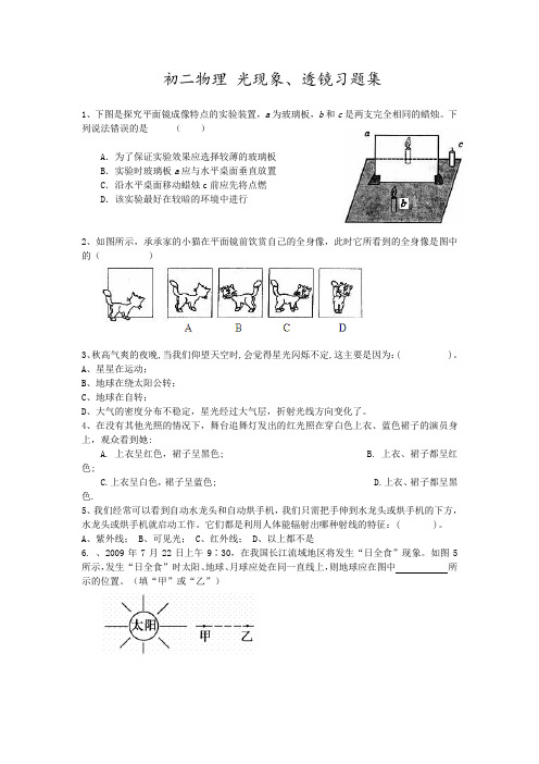初二物理 光现象、透镜习题集