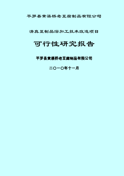 豆腐加工项目可研报告