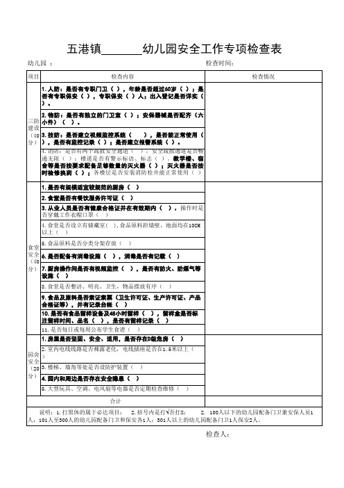 幼儿园安全检查表