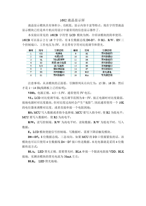 1602液晶显示屏