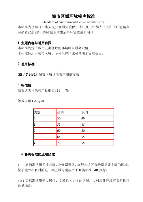 城市区域环境噪声标准