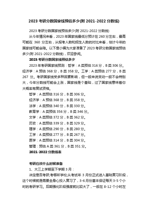 2023考研分数国家线预估多少（附2021-2022分数线）