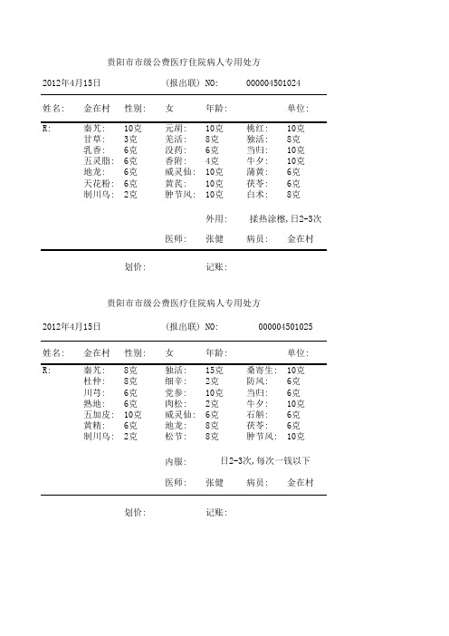 风湿、关节炎医用处方