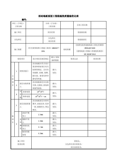 活动地板面层工程检验批质量验收记录