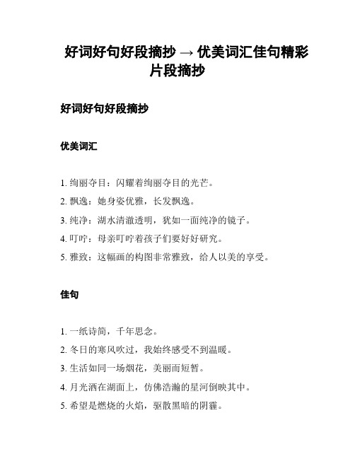 好词好句好段摘抄 → 优美词汇佳句精彩片段摘抄