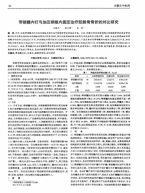 带锁髓内钉与加压钢板内固定治疗胫腓骨骨折的对比研究