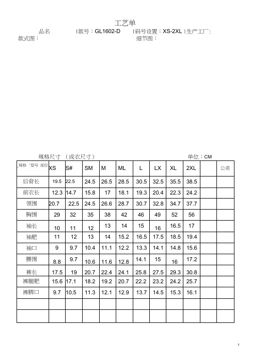 服装全套工艺单模板