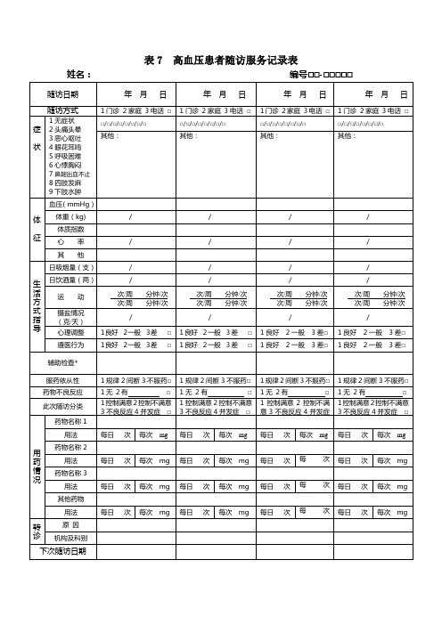 高血压患者随访服务记录表