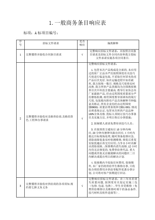 一般商务条款响应表