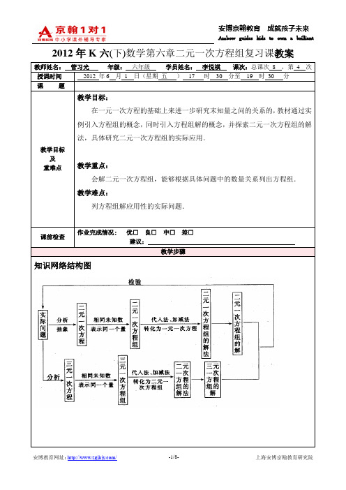 2012年K六(下)数学第六章二元一次方程组复习课教案