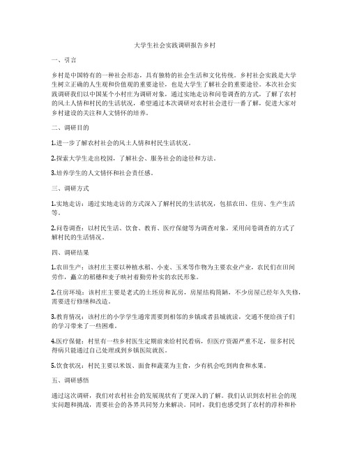 大学生社会实践调研报告乡村