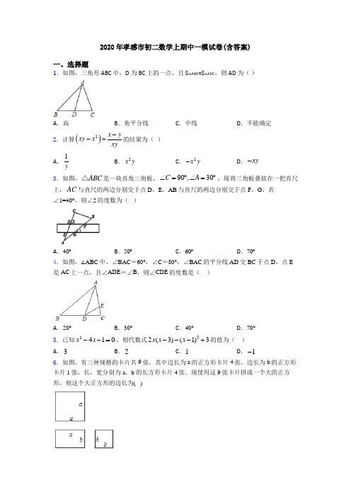 2020年孝感市初二数学上期中一模试卷(含答案)