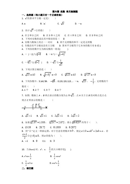 人教版数学七年级下册：第六章《实数》单元测试题含答案