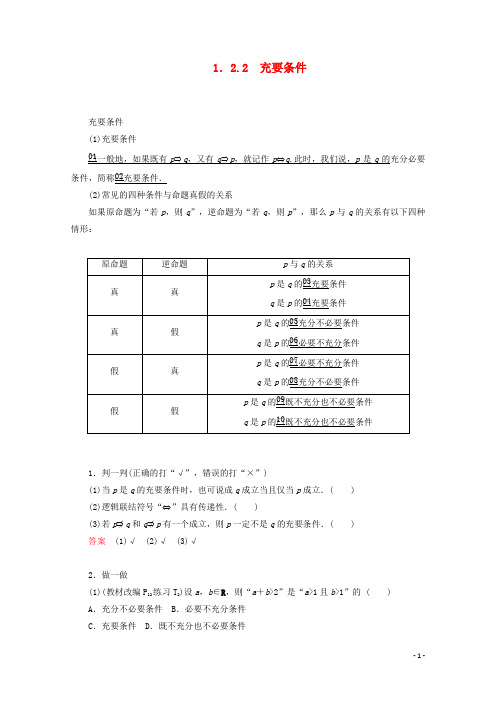 高中数学第一章常用逻辑术语1.2充分条件与必要条件1.2.2充要条件讲义新人教A版选修2_1