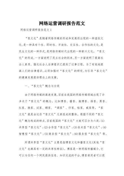 网络运营调研报告范文