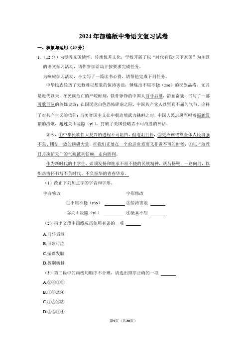 2024年部编版中考语文复习试卷 (6)(含解析)