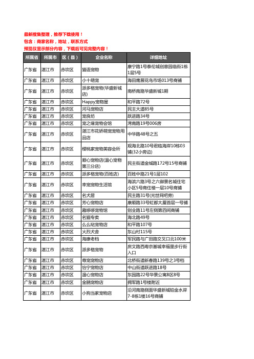 新版广东省湛江市赤坎区宠物店企业公司商家户名录单联系方式地址大全25家