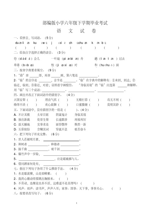 小学六年级语文下学期毕业升学考试试题(共7套,带答案,最新部编版)