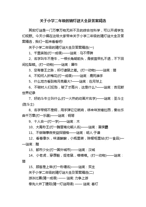 关于小学二年级的猜灯谜大全及答案精选