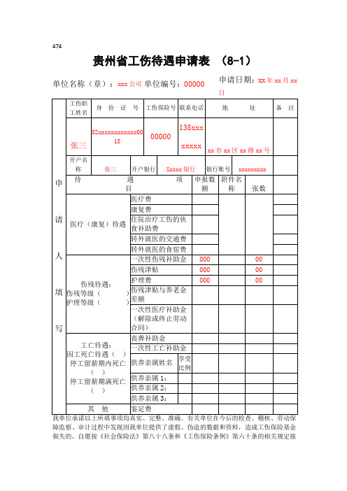 贵州省工伤待遇申请表