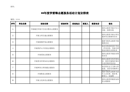 某某年度学雷锋志愿服务活动计划安排表