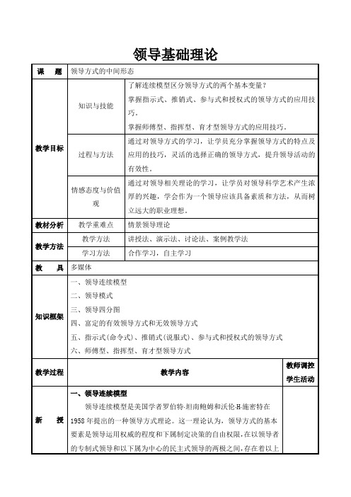 领导基础理论：领导方式的中间形态