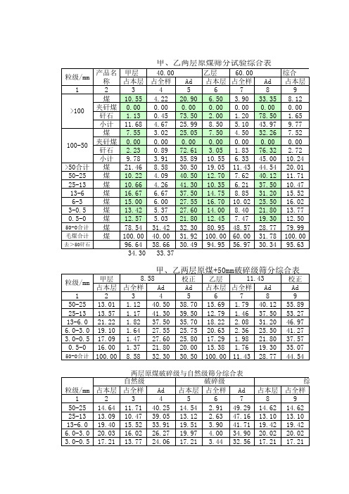 煤质筛分浮沉表